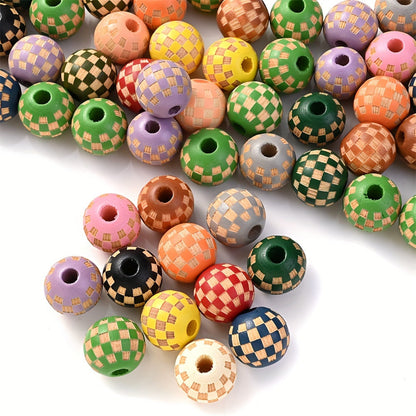 Checkerboard Wooden Spacer Beads