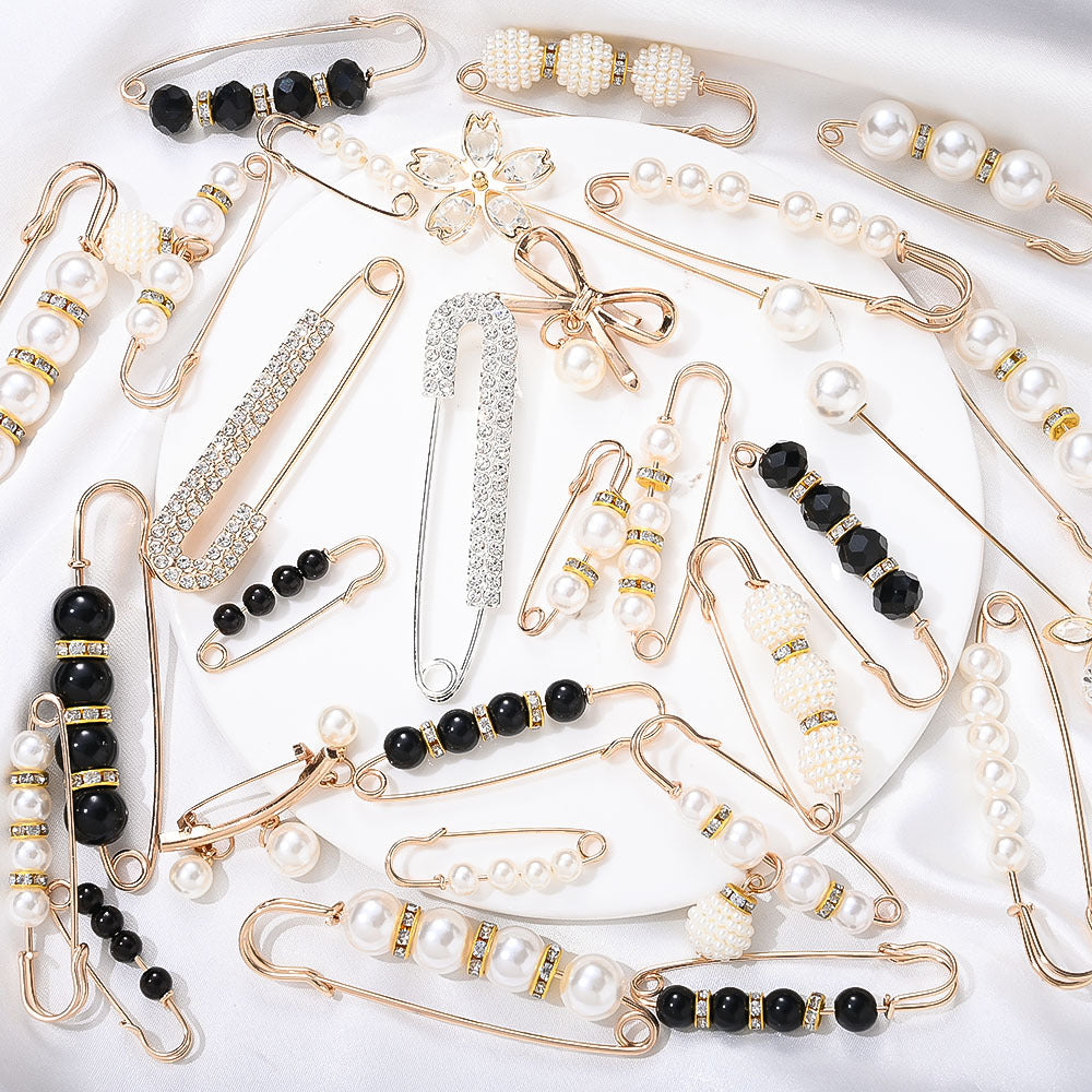 30PCS Gold Pearl Decorative Safety Pin Brooch Set