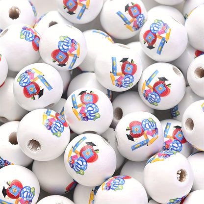 10PCS 16mm Colorful Patterned Wooden Bead Set