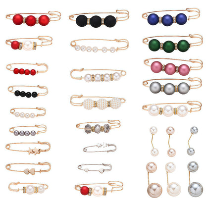 Imitation Pearl Iron Safety Pin Brooches