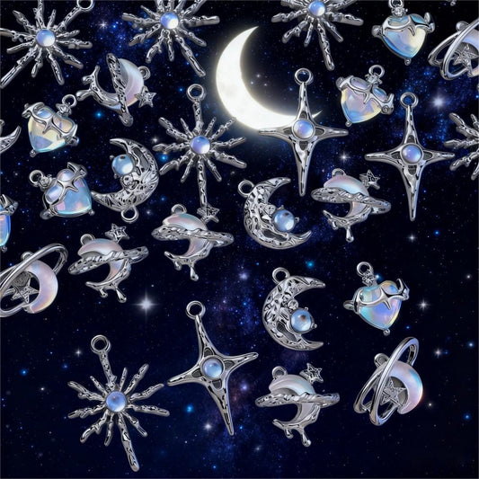12PCS Blue Star & Moon Enamel Charm Set