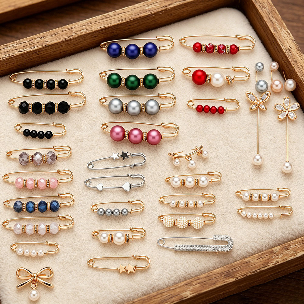 45PCS Mixed-Color Pearl Safety Pin Brooch Set
