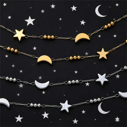 1m Gold & Silver Stainless Steel Star & Moon Bead Chain
