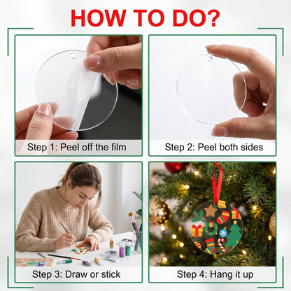 Blank Round Transparent Acrylic Christmas Ornament Keychain Charms