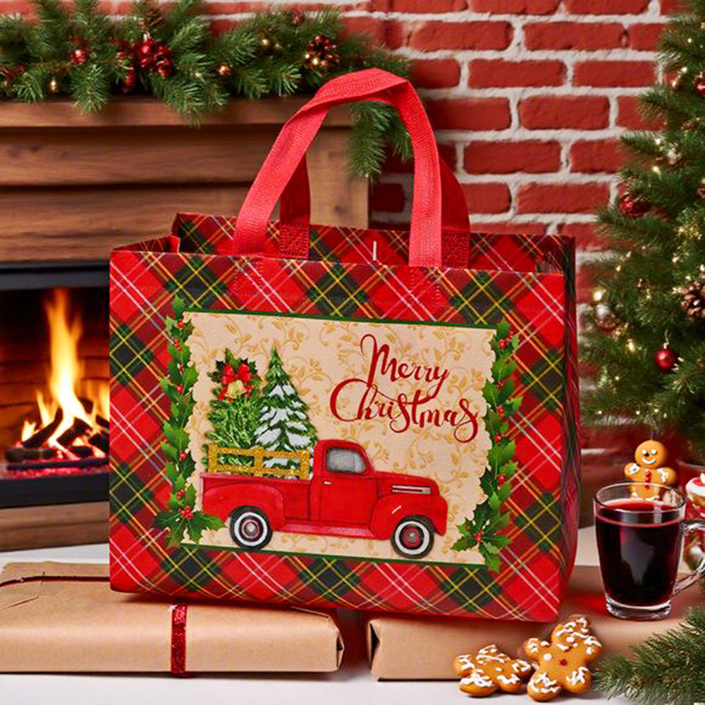 8-Piece 32x18x25 cm Christmas Plaid Tote Gift Bags
