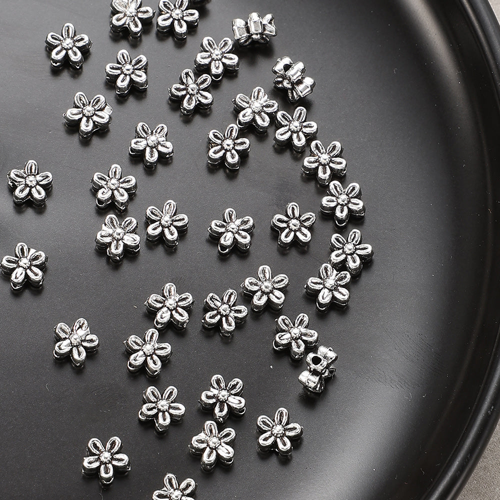 Silver Five-Petal Flower Alloy Beads