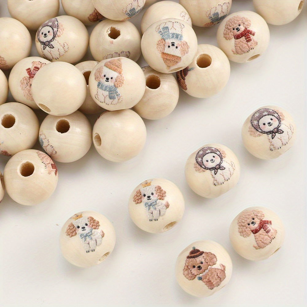 Puppy Pattern Wooden Beads