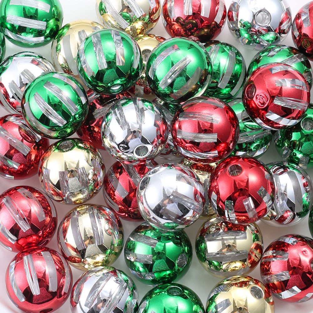 Christmas Striped Acrylic Round Beads