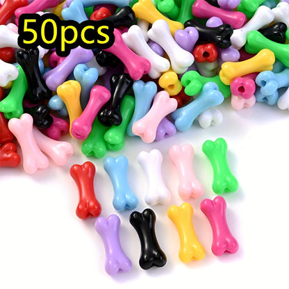 50pcs/set 9x20mm Colorful Bone-Shaped Acrylic Beads