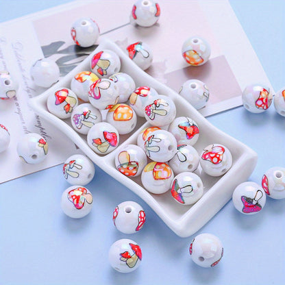 Double Sided Mushroom Printed Acrylic Beads