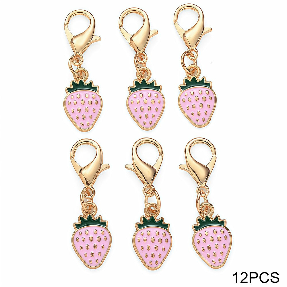 12PCS Red & Pink Strawberry Enamel Keychain Set