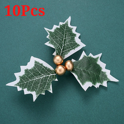 10PCS 5.5×6.5cm Christmas Holly Leaf & Berry Picks