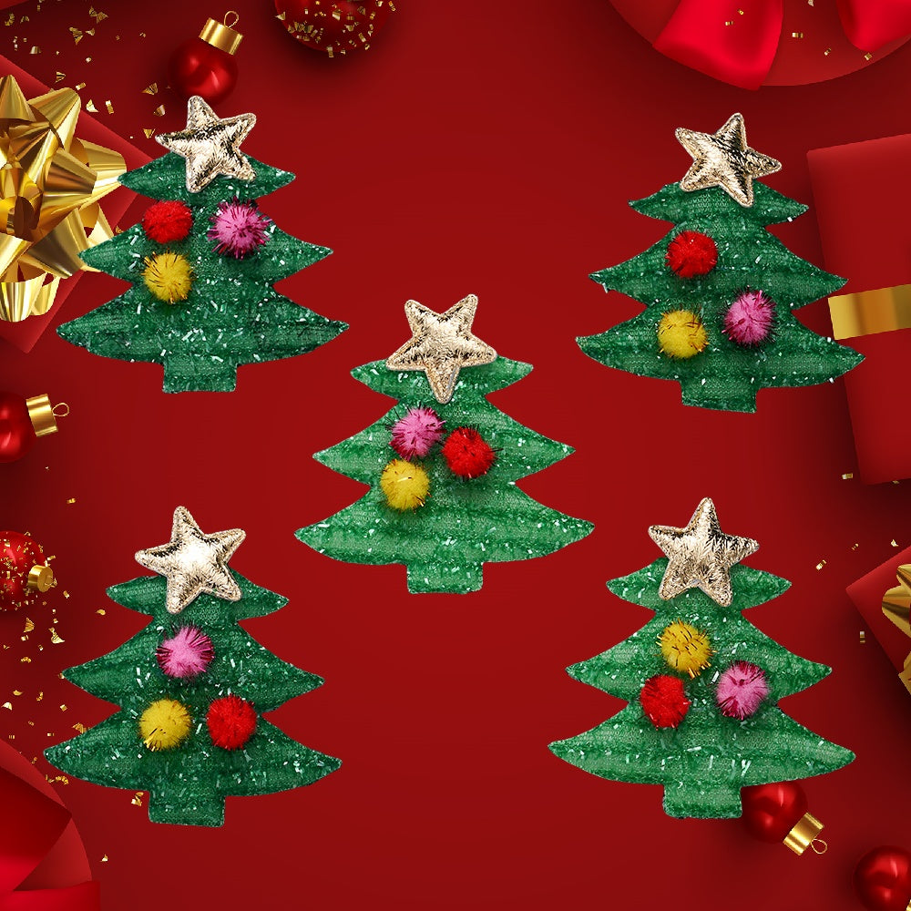 10PCS 65–75mm Green & Red Christmas Fabric Appliques