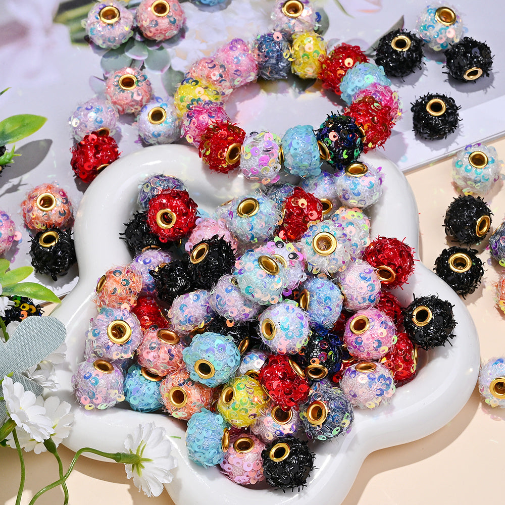 AB Sequin Pom Pom Beads
