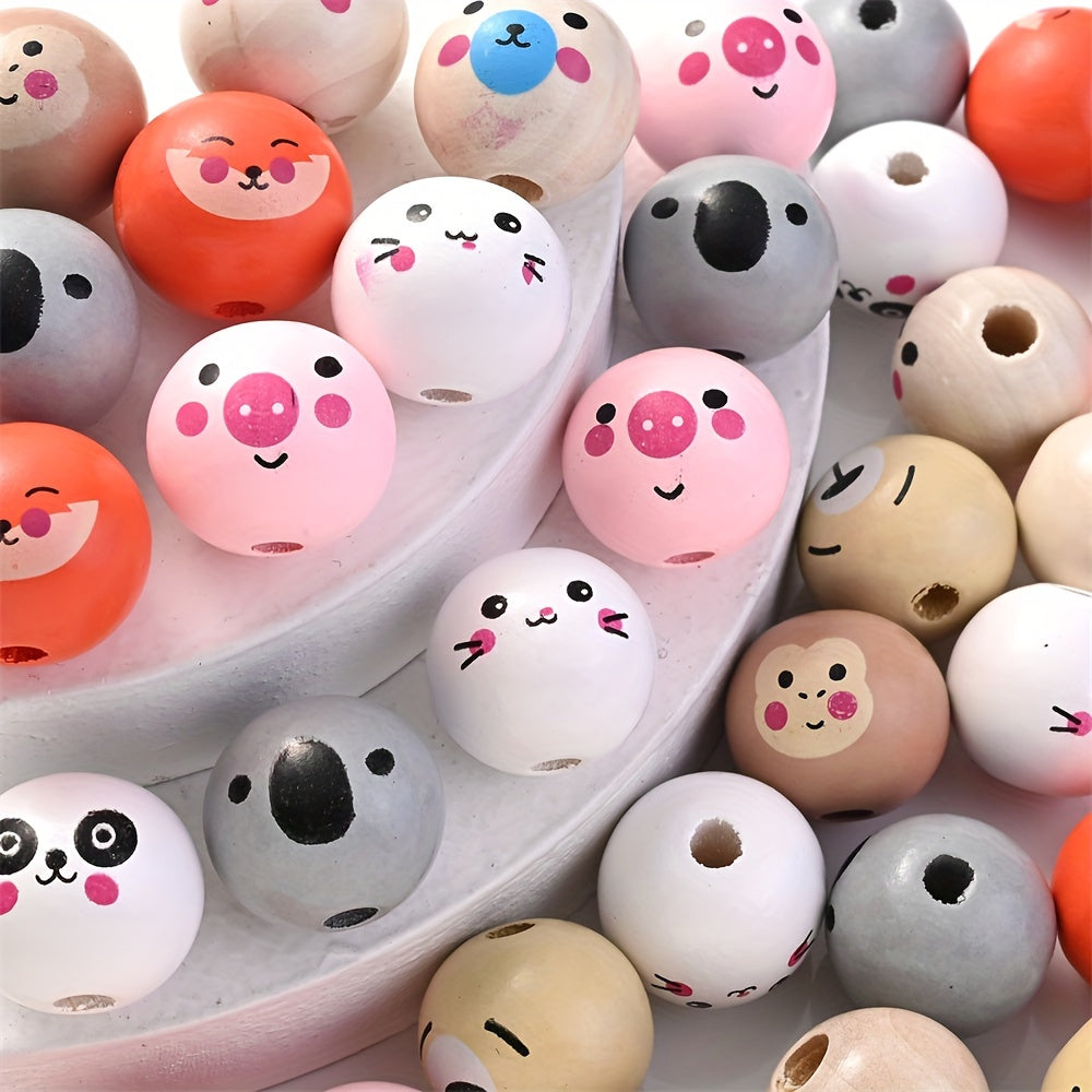 10PCS 20mm Animal-Themed Wooden Bead Set
