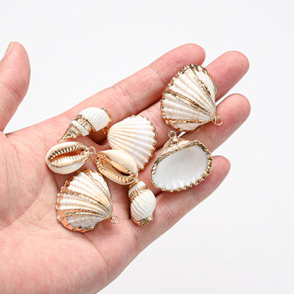 8-Piece Mixed Natural Shell Conch Charms with Gold Edges