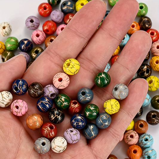 Colored Round Wood Beads with Gold Thread