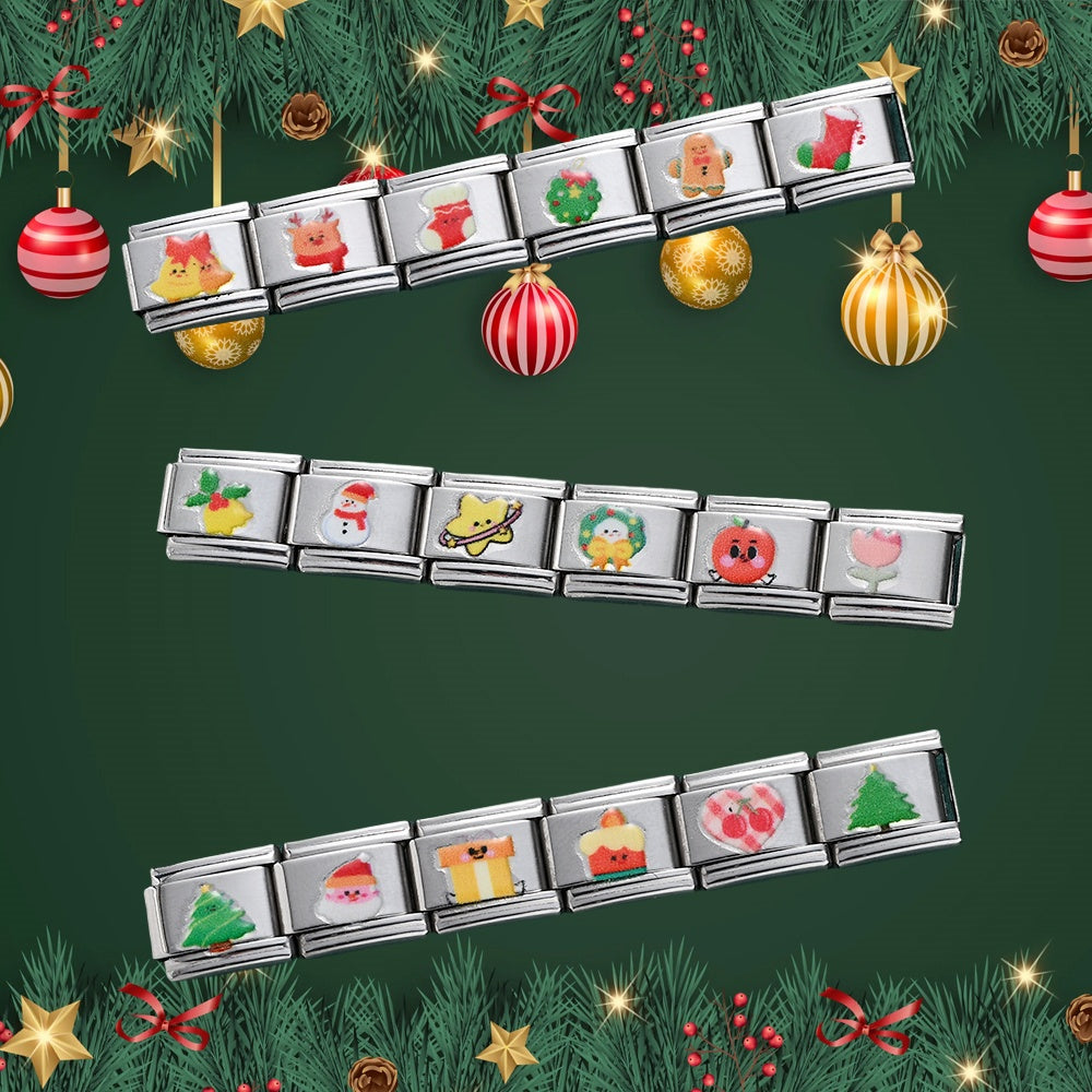 18PCS Stainless Steel Christmas Charm Bracelet Set