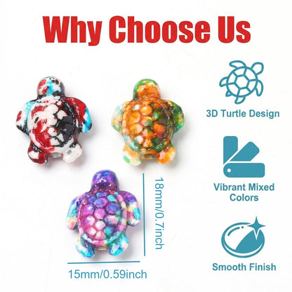 200pcs Random Color Gradient Turtle Spacer Beads