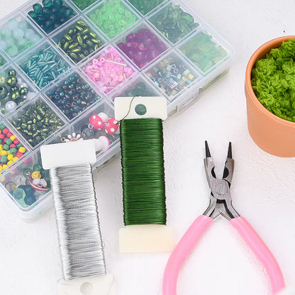 Green Plant-Themed Glass and Acrylic Bead Set