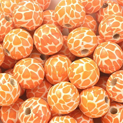 10PCS 16mm Animal Print Round Wooden Bead Set