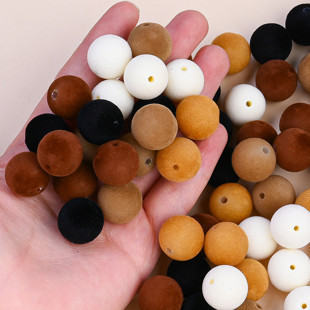 Brown Acrylic Flocked Large Hole Beads