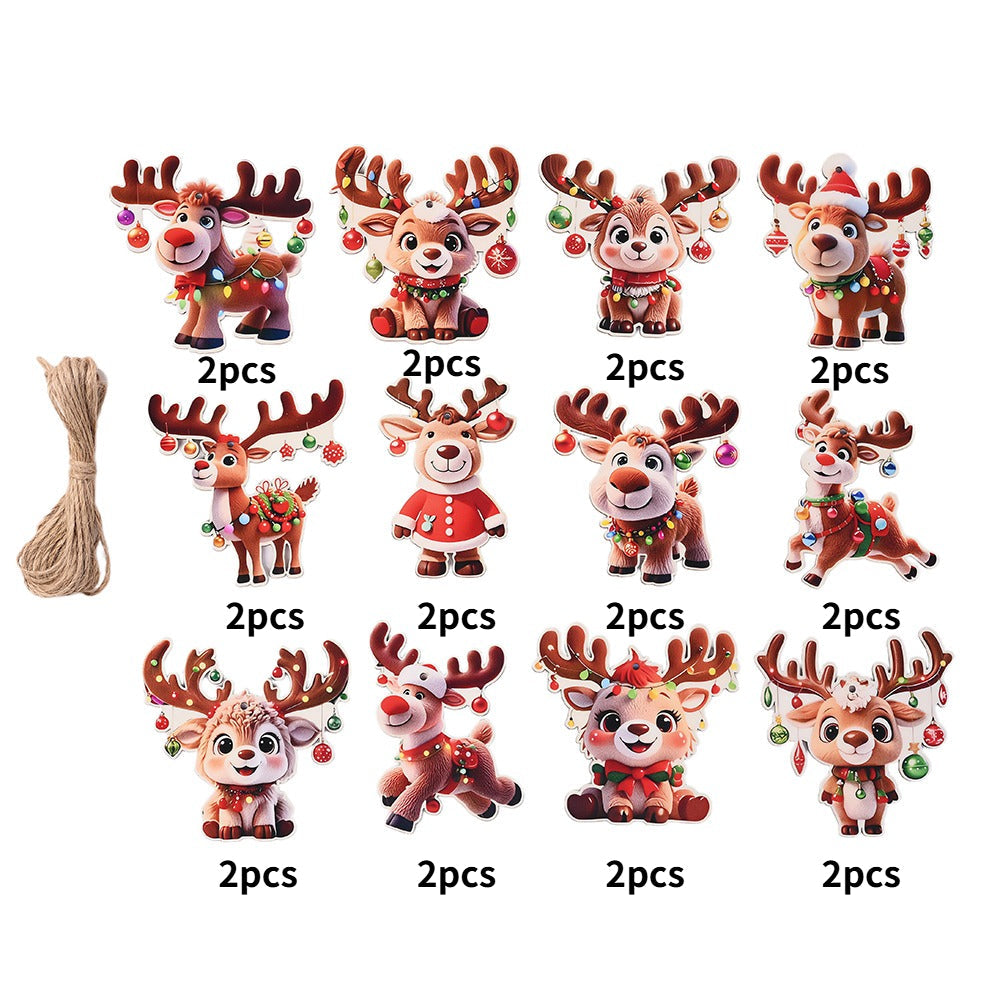 24-Piece Brown Wooden Reindeer Hanging Ornaments