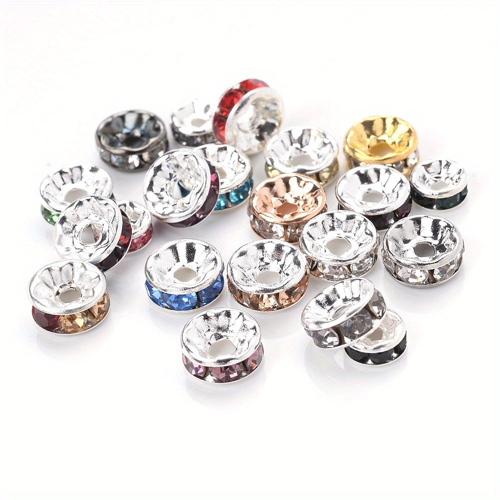 50PCS Mixed Color Rhinestone Metal Spacer Bead Set