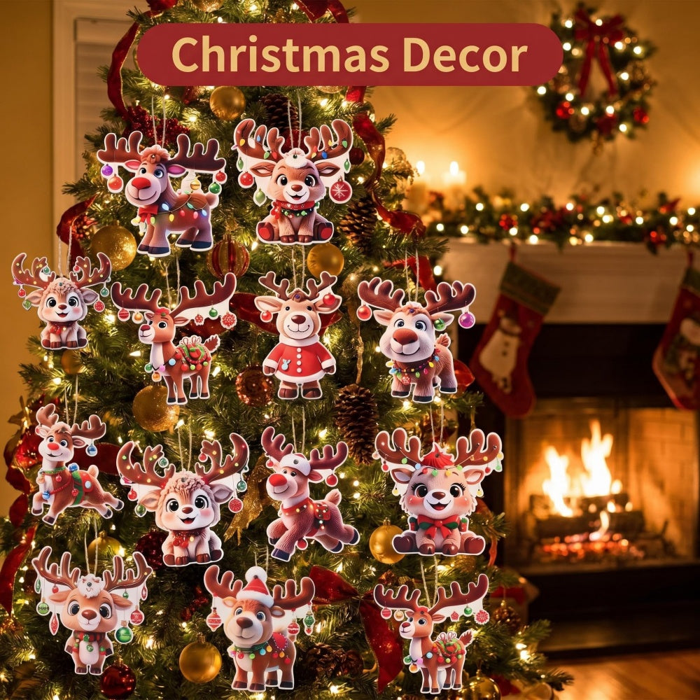 24-Piece Brown Wooden Reindeer Hanging Ornaments