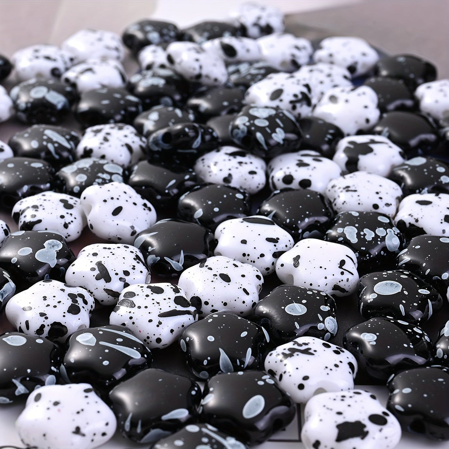 Black and White Plum Blossom Acrylic Spacer Beads