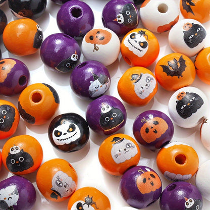 Halloween Bat Black Cat Wooden Spacer Beads