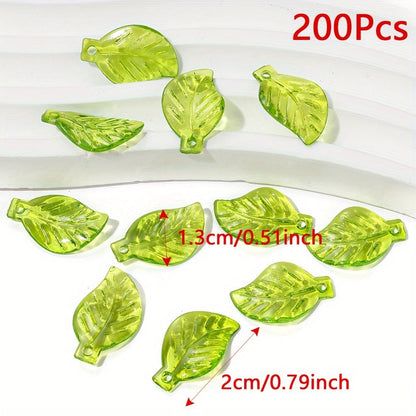 Clear Green Acrylic Leaf Beads and Charms