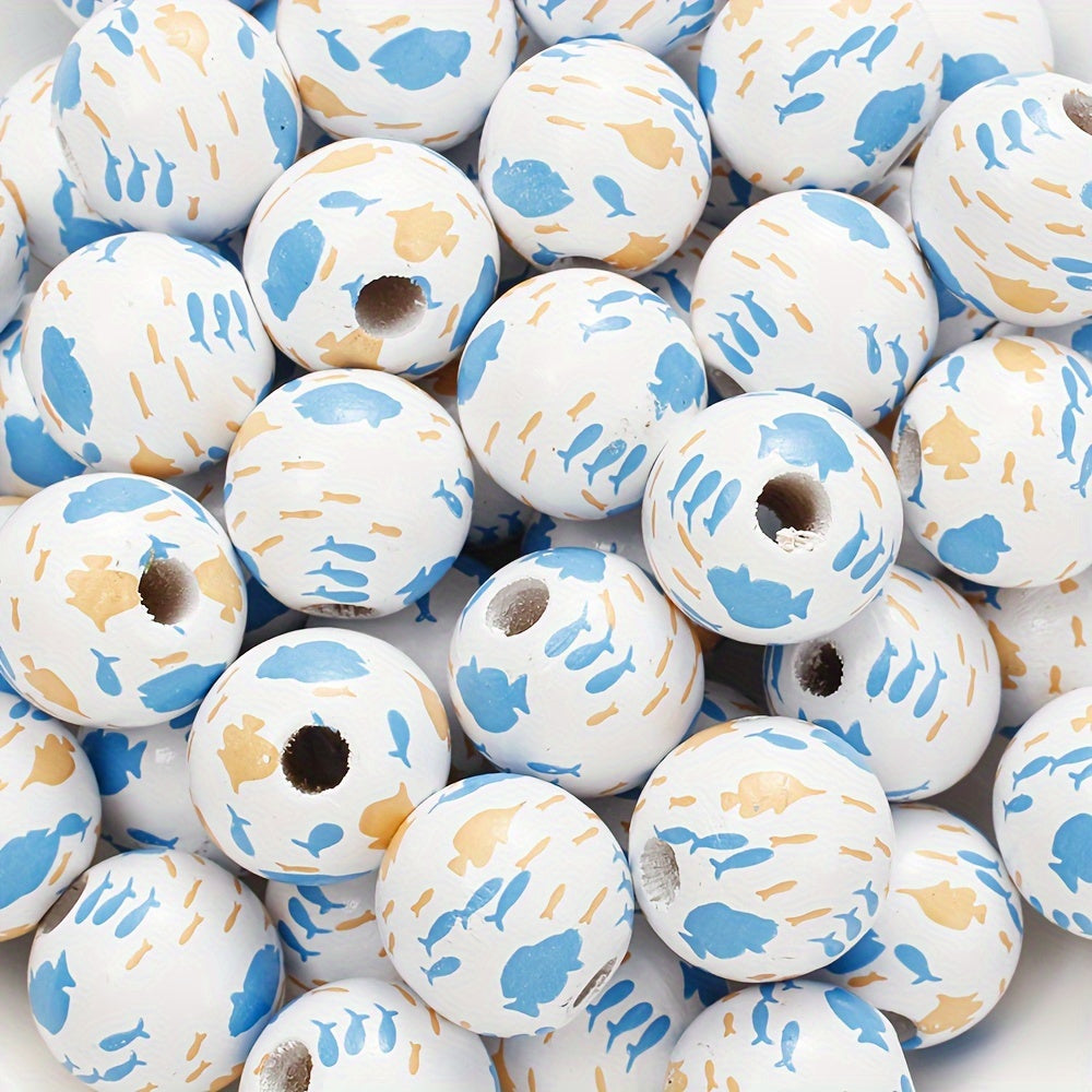 Marine-Themed Wooden Beads