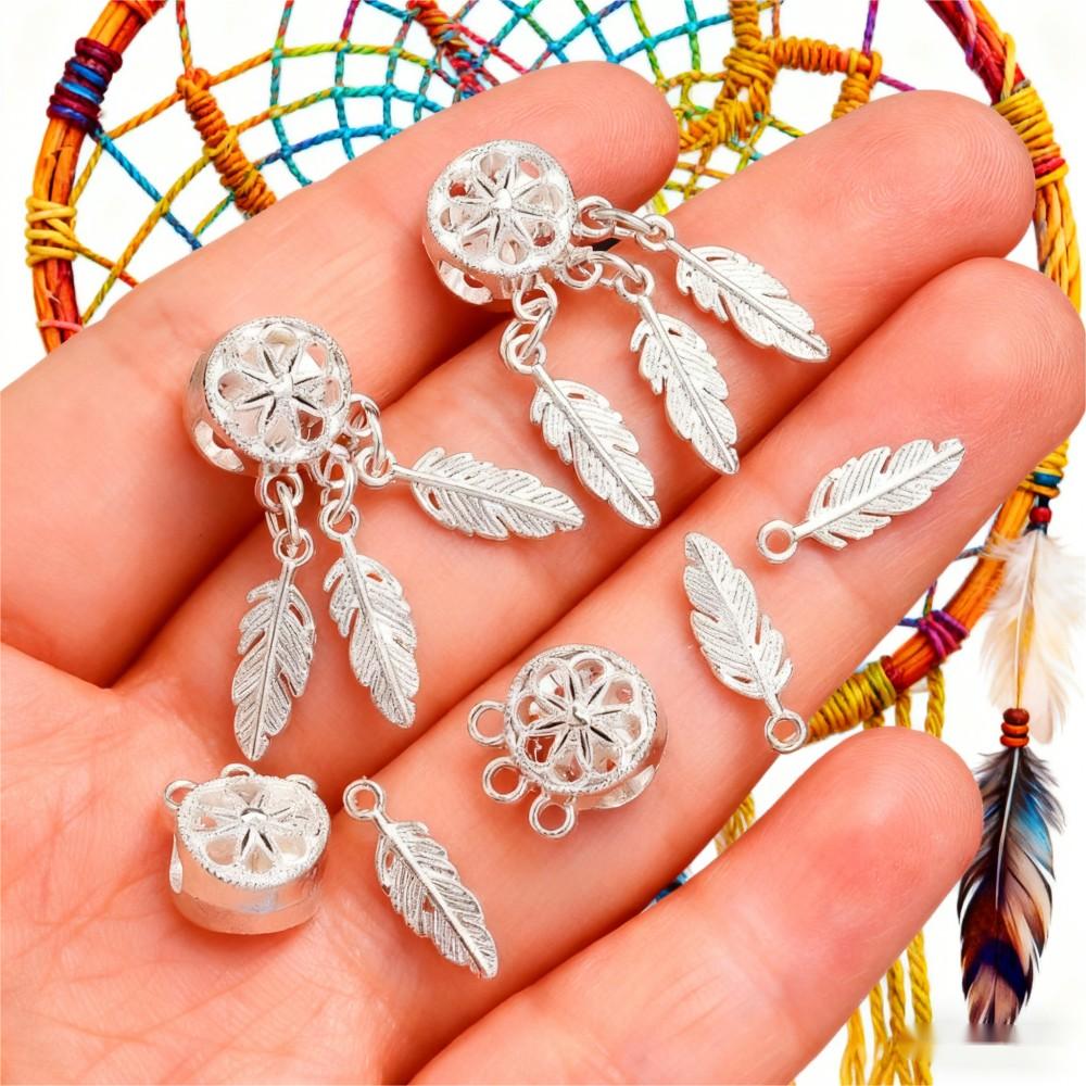 20/40/60PCS Boho Silver-Tone Dreamcatcher Charms & Spacer Beads