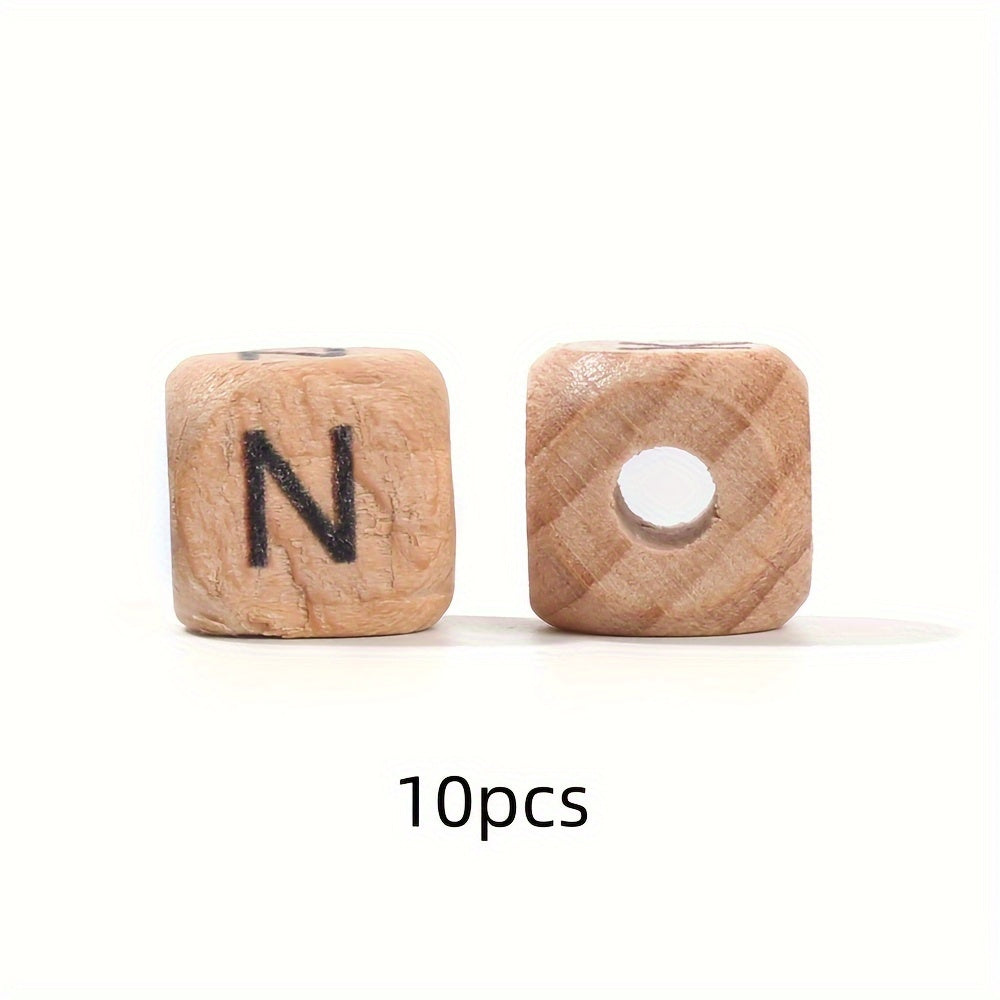 10-Piece 12 mm Square Alphabet Letter Wooden Beads