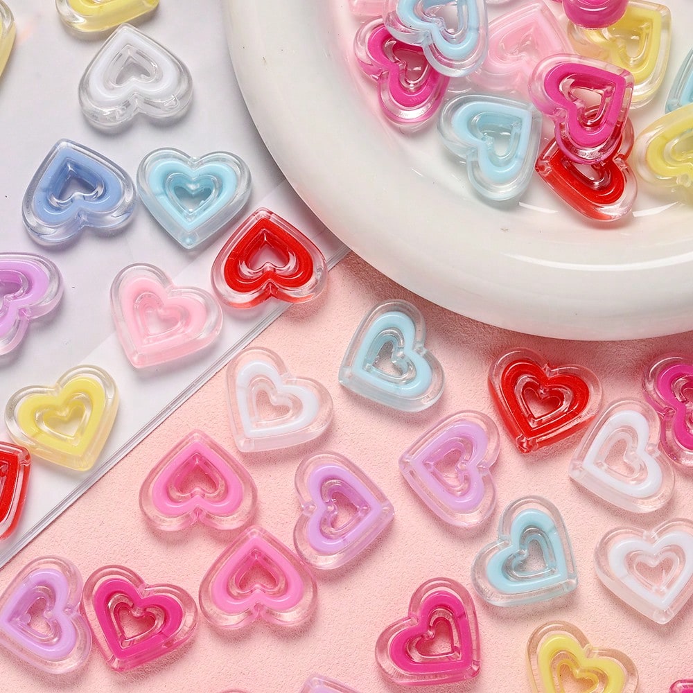 Acrylic Heart-Shaped Beads