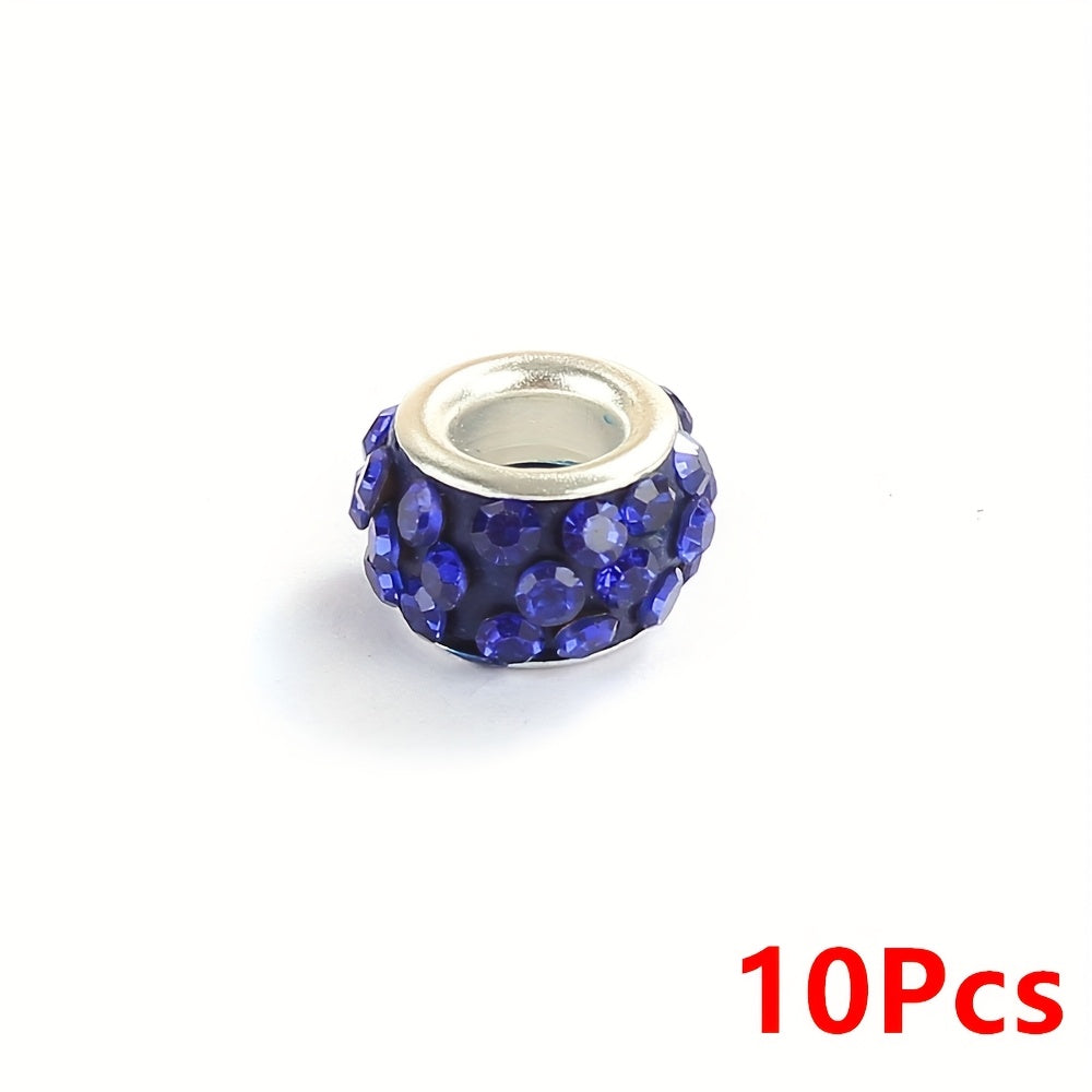 10-Piece Random Multicolor European-Style Rhinestone Large Hole Beads