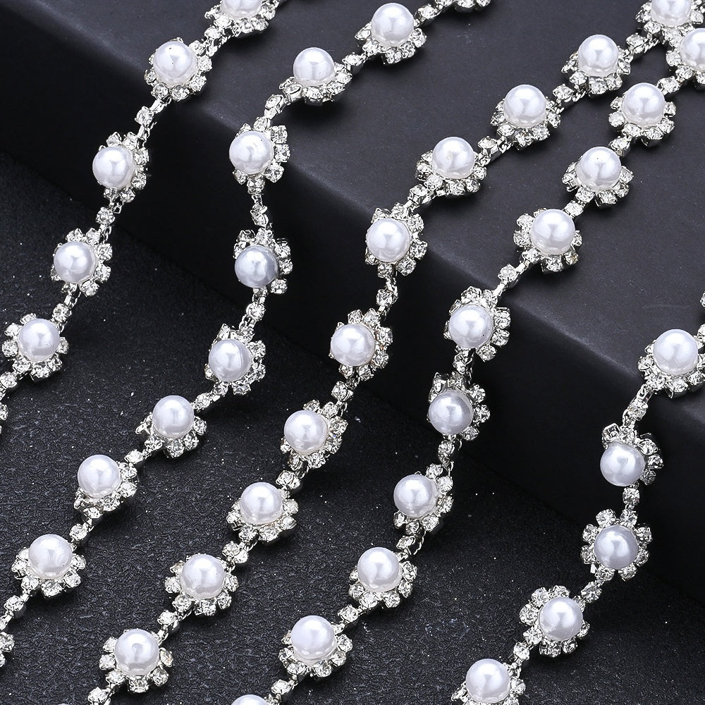 17.7 Inch Imitation Pearl & Rhinestone Bead Chain