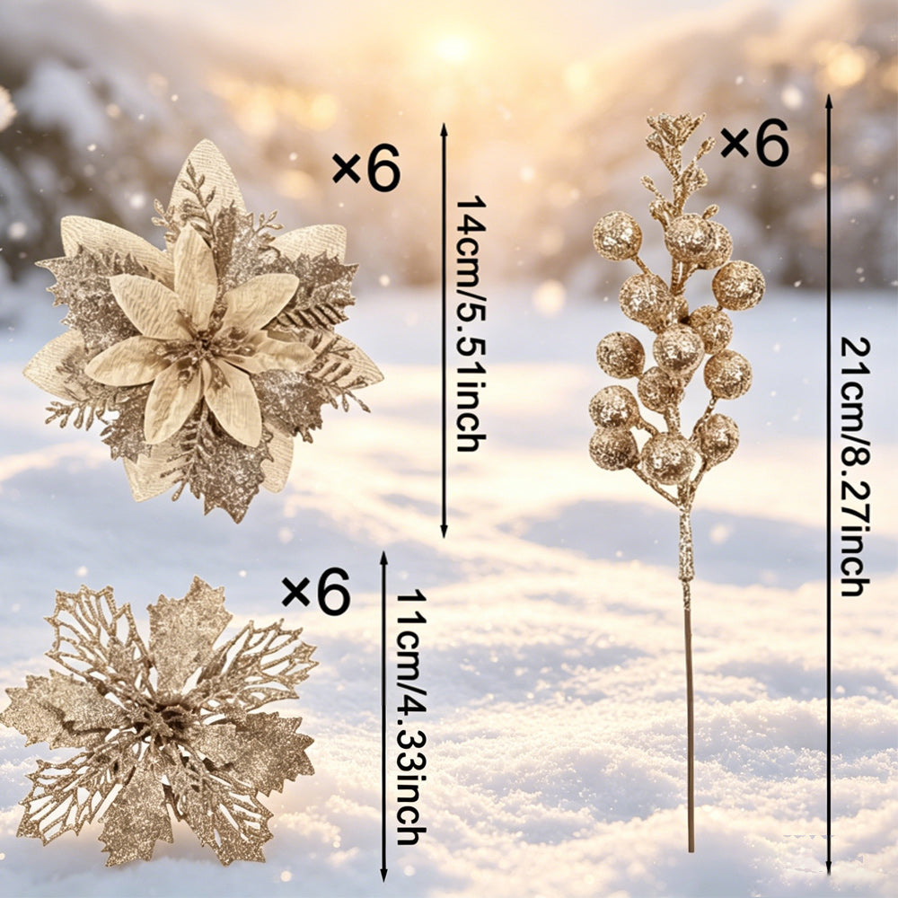 18-Piece Sparkling Artificial Berry Champagne Floral Branches
