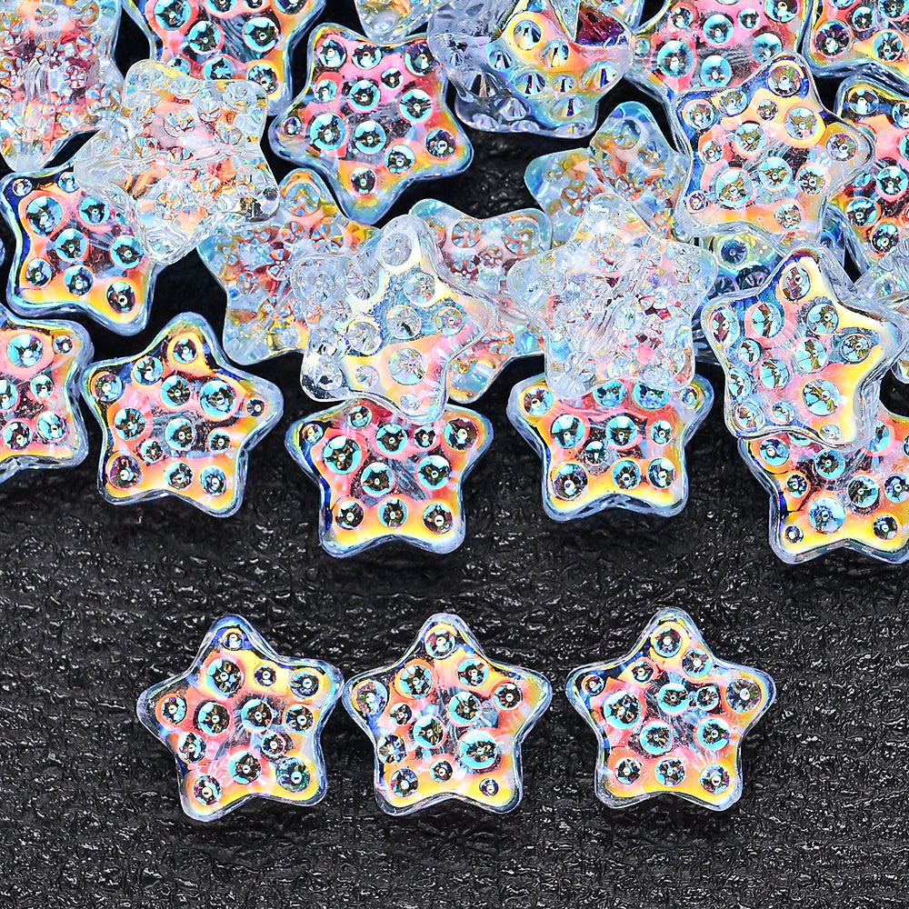 10PCS 18mm AB Shimmer Star Glass Bead Set