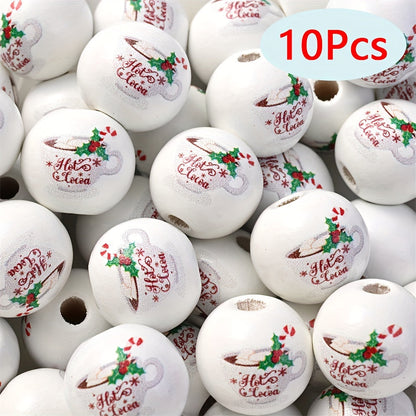 10PCS 16mm Coffee-Themed Wooden Bead Set