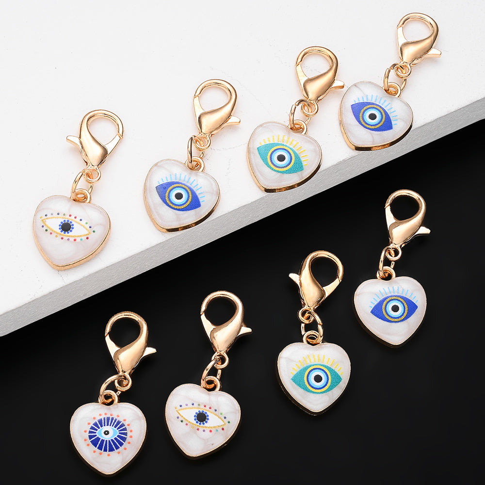 12PCS Blue & White Evil Eye Enamel Keychain Set