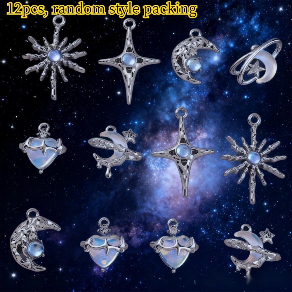 12PCS Blue Star & Moon Enamel Charm Set