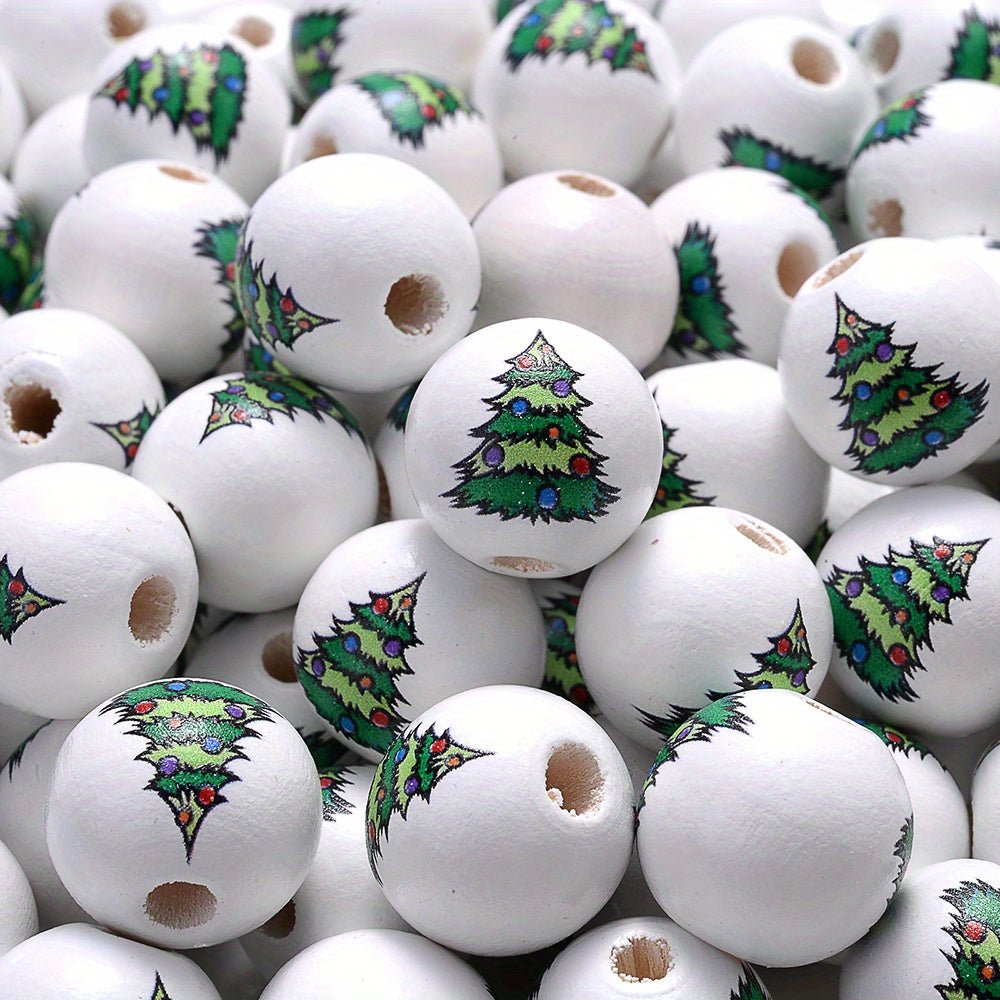 Christmas Wooden Santa & Tree Beads