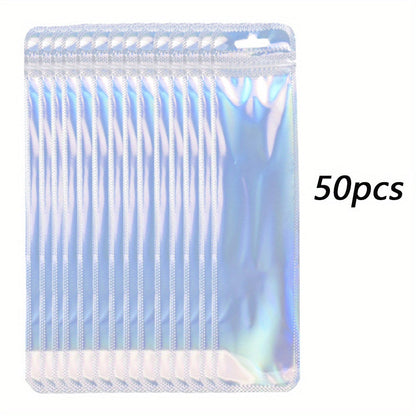 50/100-Piece Holographic Laser Resealable Packaging Bags