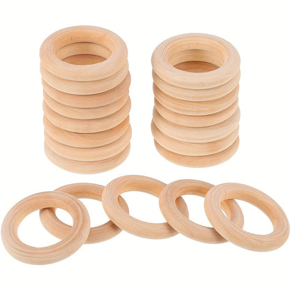 30PCS 15mm Natural Solid Wood Rings
