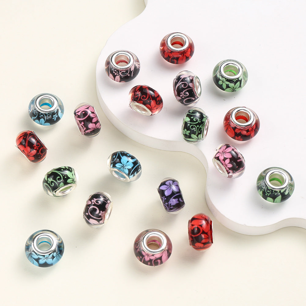 Flower Pattern Resin Large Hole Beads