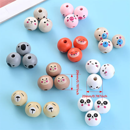 10PCS 20mm Animal-Themed Wooden Bead Set