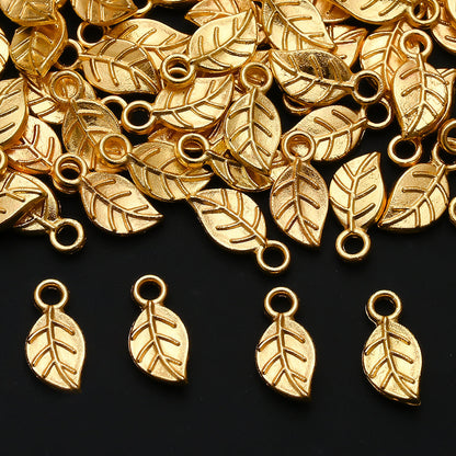 Golden Leaf Alloy Pendant Charms