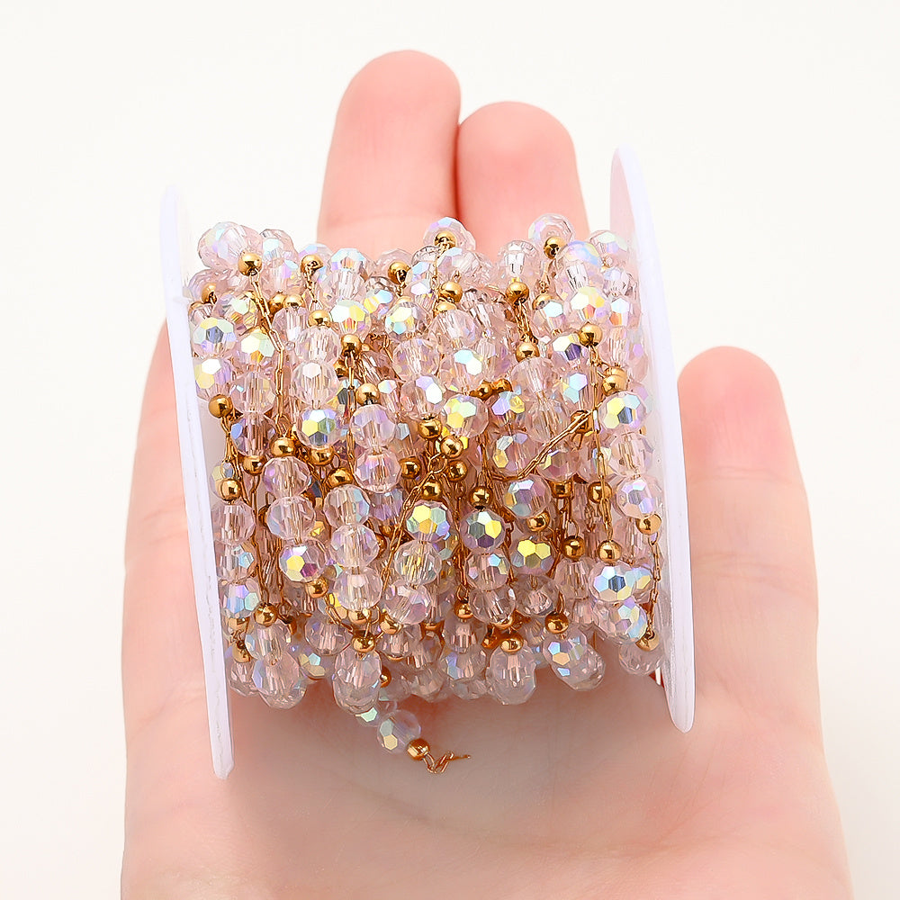 1m Colorful Shiny Pink Glass Bead Chain